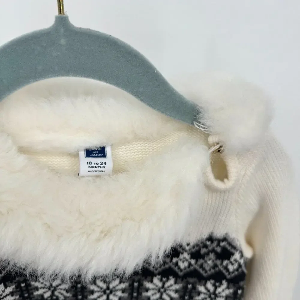 Janie‎ and Jack Fair Isle Faux Fur Collar Sweater Size 18-24 Months